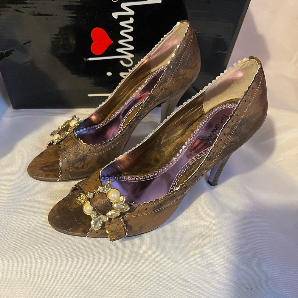 Luichiny brown open toe heels, used